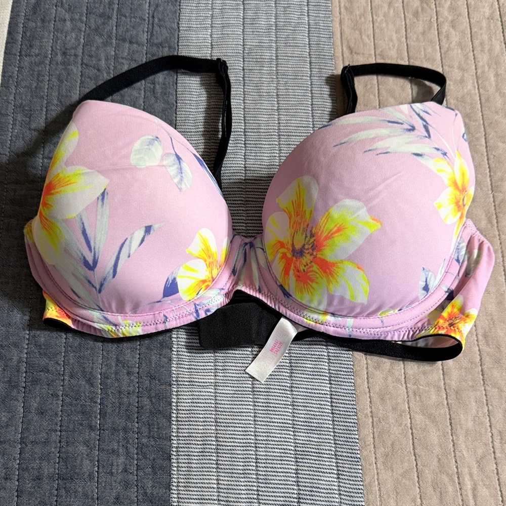 PINK Victoria's Secret Floral Bra with Black Accents
